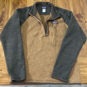 Patagonia Men's Tan and Dark Gray Zip-Up Sweater